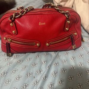 Gucci Red Leather Shoulder Bag with Gold Chain